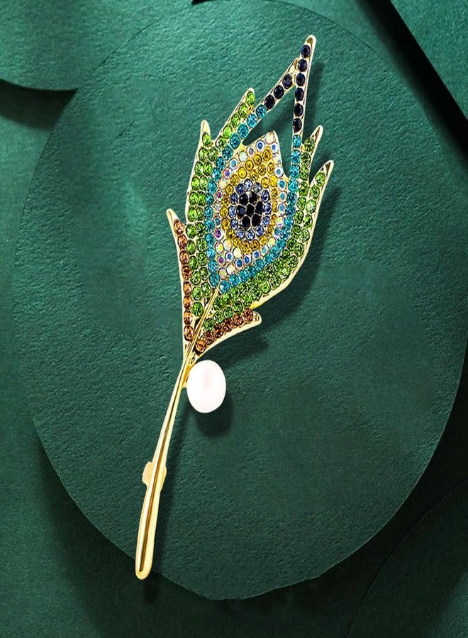 MXUHUI Vintage Peacock Feather Green Rhinestone Brooch Pin - Image 4